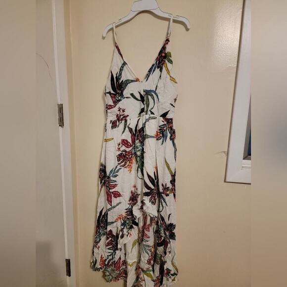 Womens Spaghetti Strap Bailey Blue white flowery Maxi Dress Sz Large - Picture 1 of 11